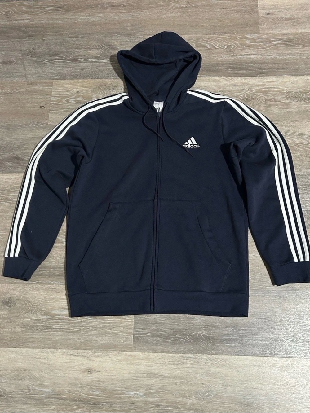 adidas Navy Zip-Up Hoodie with White Three-Stripes